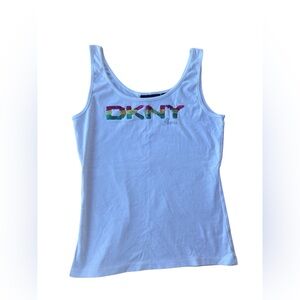 Vintage Y2K Women’s DKNY JEANS sequins White Cotton Tank Top Size Large
